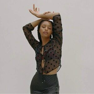 Black polka dot sheer blouse